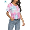 thumbnail image 5 of Deago Womens Tie Dye V Neck Short Sleeve T-Shirts Loose Fit Comfy Tees Casual Summer Tops Shirts with Pocket (Purple, 2XL), 5 of 7