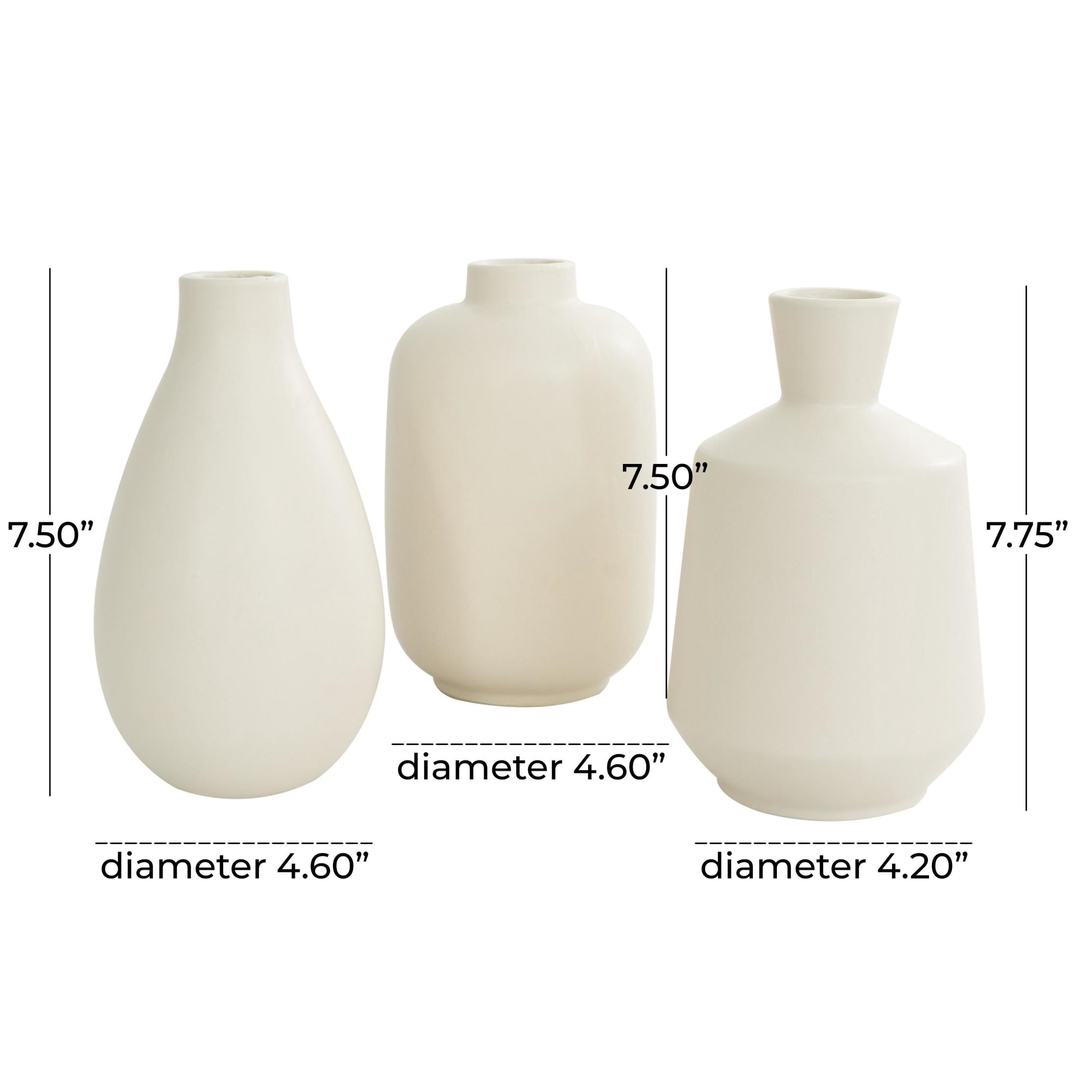DecMode 5"W, 8"H Cream Ceramic Vase with Varying Shapes, Set of 3