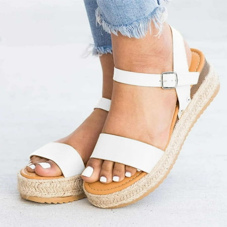 dmqupv Womens Wedge Sandals Espadrilles Wedge Sandals for Women Open Toe Ankle Strap Platform Sandals Summer Dressy Heels Sandal Shoes