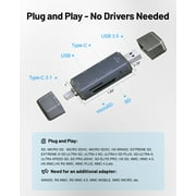 Atzeste 4-in-1 SD Card Reader, USB C & USB 3.0 Simultaneous Read/Write Memory Card Adapter for SD/Micro SD, SD Card Reader for iPhone 15/16/17, MacBook Pro, Laptop, PC