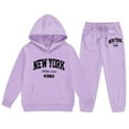 thumbnail image 4 of SUXIAN Girls Outfits Hoodies Letter Print Sweatshirt Stylish and Comfortable Everyday Wear Comfortable Clothing Set Purple 160, 4 of 4