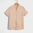 thumbnail image 2 of Mens Hawaiian Shirt Band Collar Short Sleeve Button Down Shirts Summer Beach Shirts Khaki, 2 of 6