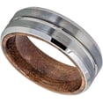 thumbnail image 2 of Tungsten Rings for Men Wedding Bands for Him Womens Wedding Bands for Her 8mm Grooved Center Brushed Finish Beveled Wood Inside, 2 of 5