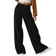 thumbnail image 2 of Maqroz Corduroy Pants Women Straight Leg Casual High Waisted Baggy Wide Leg Pant Button Down Elastic Waist Loose Trousers with Pockets Black S, 2 of 6