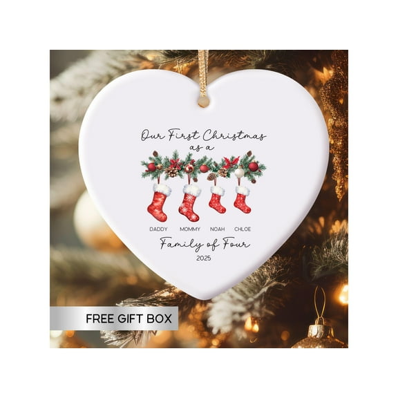 Family of Four 2025 — Personalized Christmas Ornament, First Christmas Together