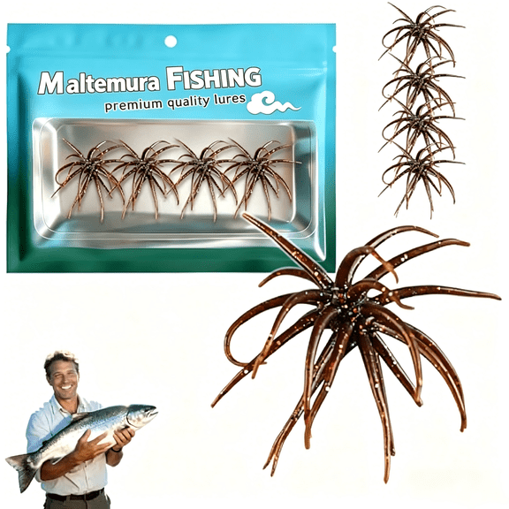 4Pcs Dice Bait, Floating TPR Swimbait with Reflective Stars,Tentacle Creature Lure, Sea Urchin Style Soft Plastic Baits, for Bass Fishing Drop Shot, Wacky Rig/Neko Rig and Finesse, Slow Sinking