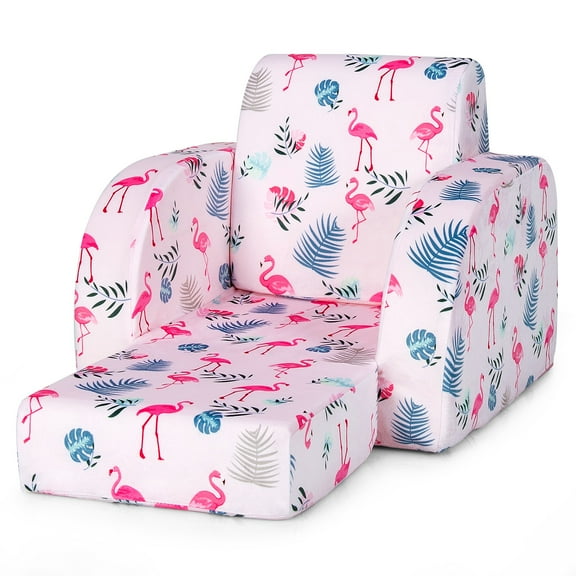 3 in 1 Convertible Kids Sofa Chair Children Flip Open Upholstered Sofa Bed Pink