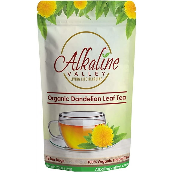 Dandelion Leaf Tea or Diente De Leon - 100% Organic and Alkaline - 15 Unbleached/Chemical-Free Dandelion Tea Bags - Caffeine-Free, No GMO