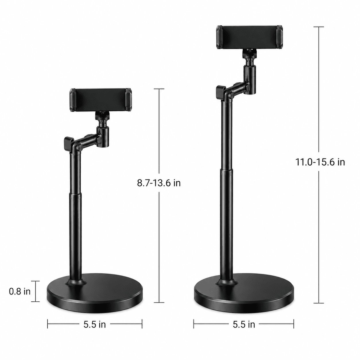 Universal Desktop Phone Stand, Height Adjustable Metal Smartphone Holder with Weighted Anti-Slip Base, 10x34.5cm Stable Cradle for iPhone, Samsung, and Tablets, Ideal for Video Calls & Home Office