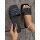 thumbnail image 1 of Women Rhinestone & Faux Pearl Decor Flat Sandals, Summer Slide Sandals, 1 of 4