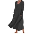 thumbnail image 2 of Robes pour Femmes Mode Manches Longues Couleur Unie Coton Lin Col Rond avec Poches Robe de Maternité pour Séance Photo en Liquidation, 2 of 5