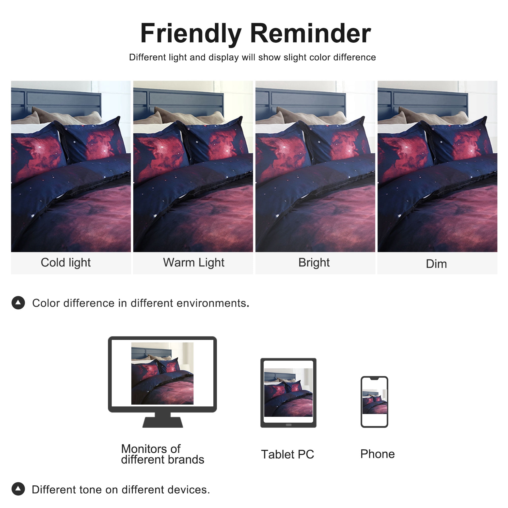 PiccoCasa 4Pcs Galaxy Bedding Quilt Duvet Cover Set for Twin Size Bed, Fuchsia