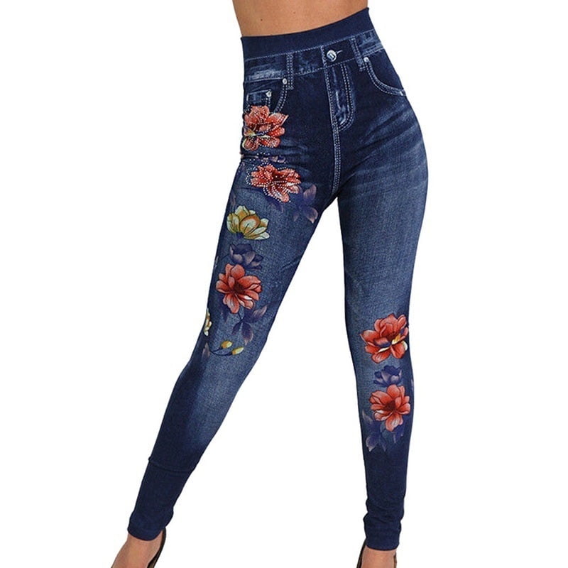 floral denim jeans