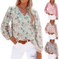 thumbnail image 5 of Sunloudy, camiseta de gasa de manga larga para mujer, estampado Floral, jerséis casuales elegantes con cuello en V, Tops de oficina, ropa de calle Sunloudy moda, 5 of 5