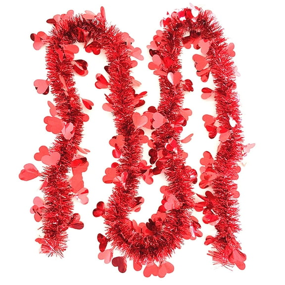 Uutvmp Valentine's Day Tinsel Garland, Heart Shaped Metallic Garland Decor, Metallic Tinsel Twist Garland Valentines 6.56 Feet Heart Tinsel Garland for Easter Wedding Party Decoration