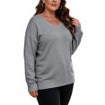 thumbnail image 4 of Womens Knit Plus Size Sweaters V-Neck Casual Loose Fit Warm Long Sleeve Fall Winter Pullover Sweaters Gray 2XL, 4 of 7