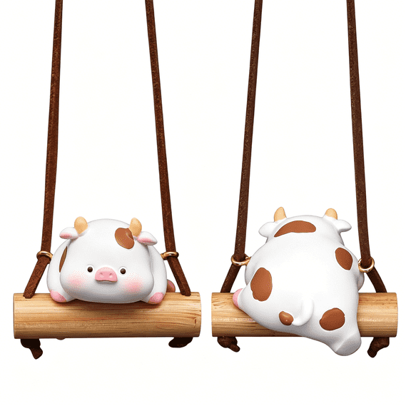 LADYGYM Cow Rearview Mirror Accessories,Calf Car Hanging Ornament Cute Car Decorations for Women Girl