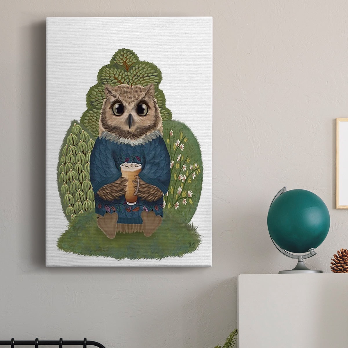Latte Owl in Sweater Premium Gallery Wrapped Canvas - Ready to Hang
