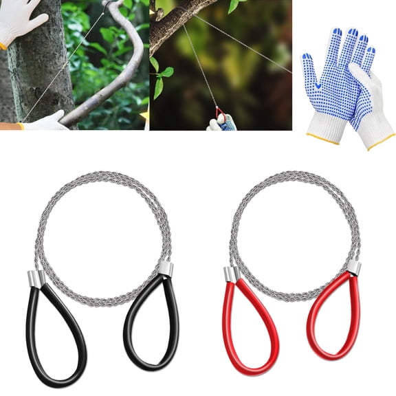 TUOSHUNGE 2 Pcs PVC Pipe Cable Saw Metal Wire PVC Cutter Stainless Steel Rope Saw Hand Pocket String Emergency Survival Cutting Tools for Tree Wood Camping Hiking Hunting, 31.5 Inch(Red and Black)