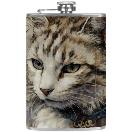 

josid Cat Pattern 3.6x6in Stainless Steel Small Flask Leak-Proof Stainless Steel Construction Wrapped in Premium Two-Layer Leather Nano-Printed Design 227ml Capacity