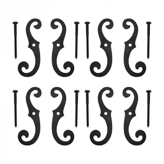 Renovators Supply Black Cast Iron Shutter Dog Holders 6.5" Long Antique Decorative S Style Black Rust Resistant Powder Coated External Shutter Tieback Hardware with Mounting Screws Pack of 4