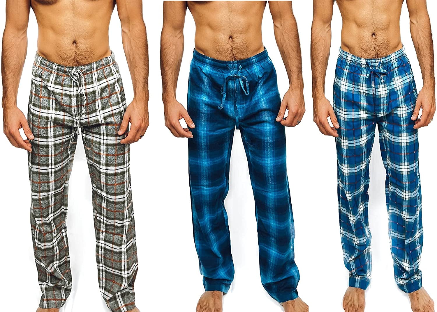Andrew Scott Men's 3 Pack Cotton Flannel Fleece Brush Pajama Sleep & Lounge Pants 