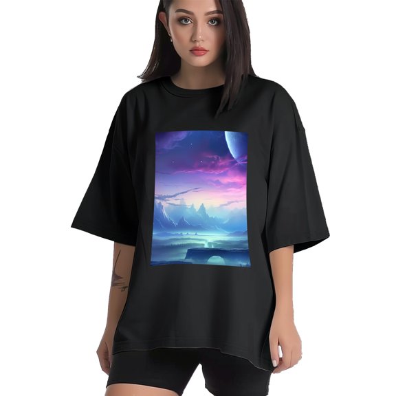 Plus Size Shirt for Women Black Tops for Women Short Sleeves Shirt for Women Sky In The Crystal T Shirt Crewneck Shirt for Women XS