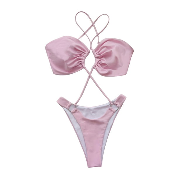 Toystoory Traje de baño Sexy con tirantes para mujer, traje de baño sin mangas, traje de baño para niñas, estilo vendaje transpirable, ajustable, de Traje de baño Rosa METRO Toystoory OD031903-02