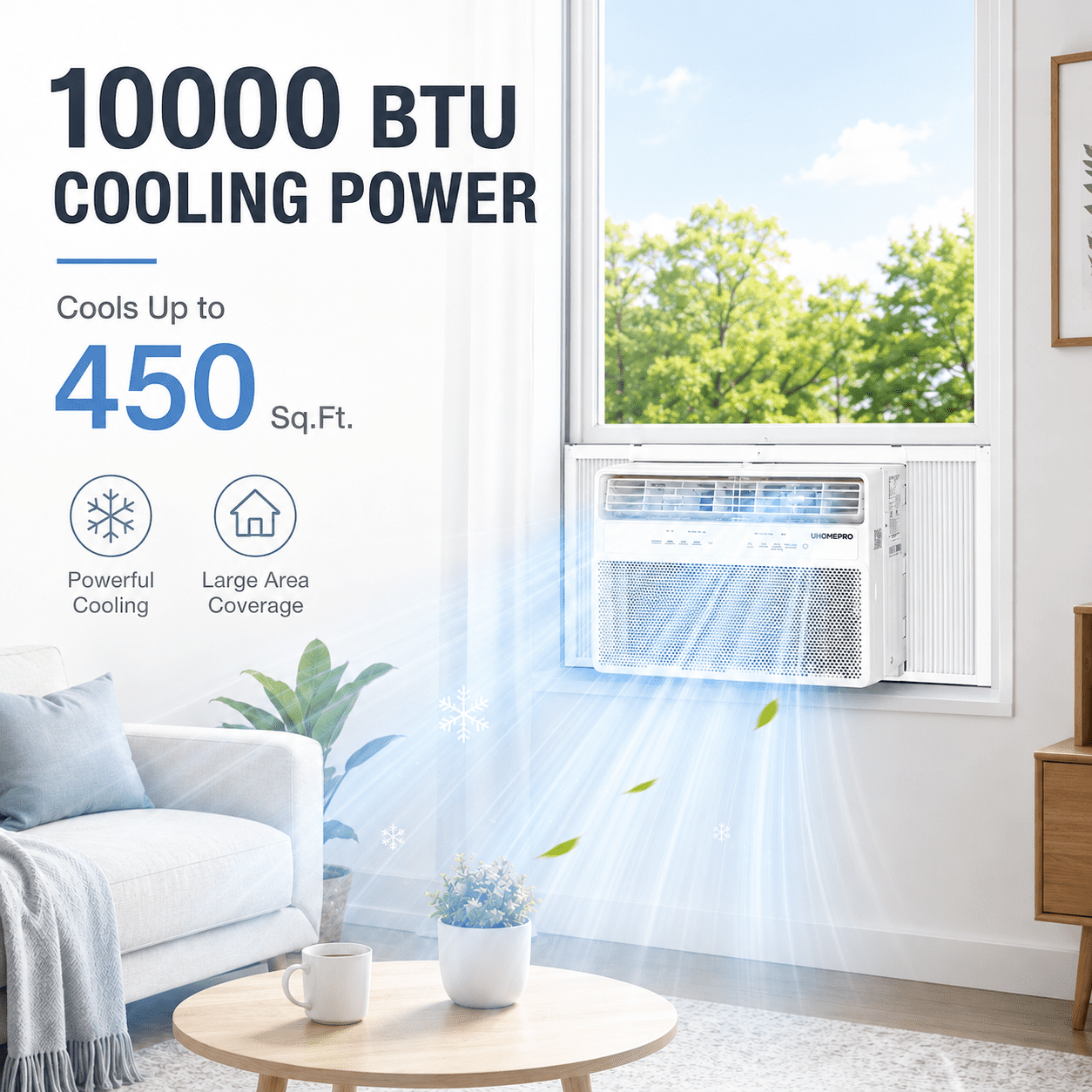 Inverter Window Air Conditioner, 10000BTU Fast Cooling Window AC Unit with Energy Saver, Sleep Mode, 4-Way Airflow, 24H Timer, for Bedroom Apartment up to 450 Sq.Ft