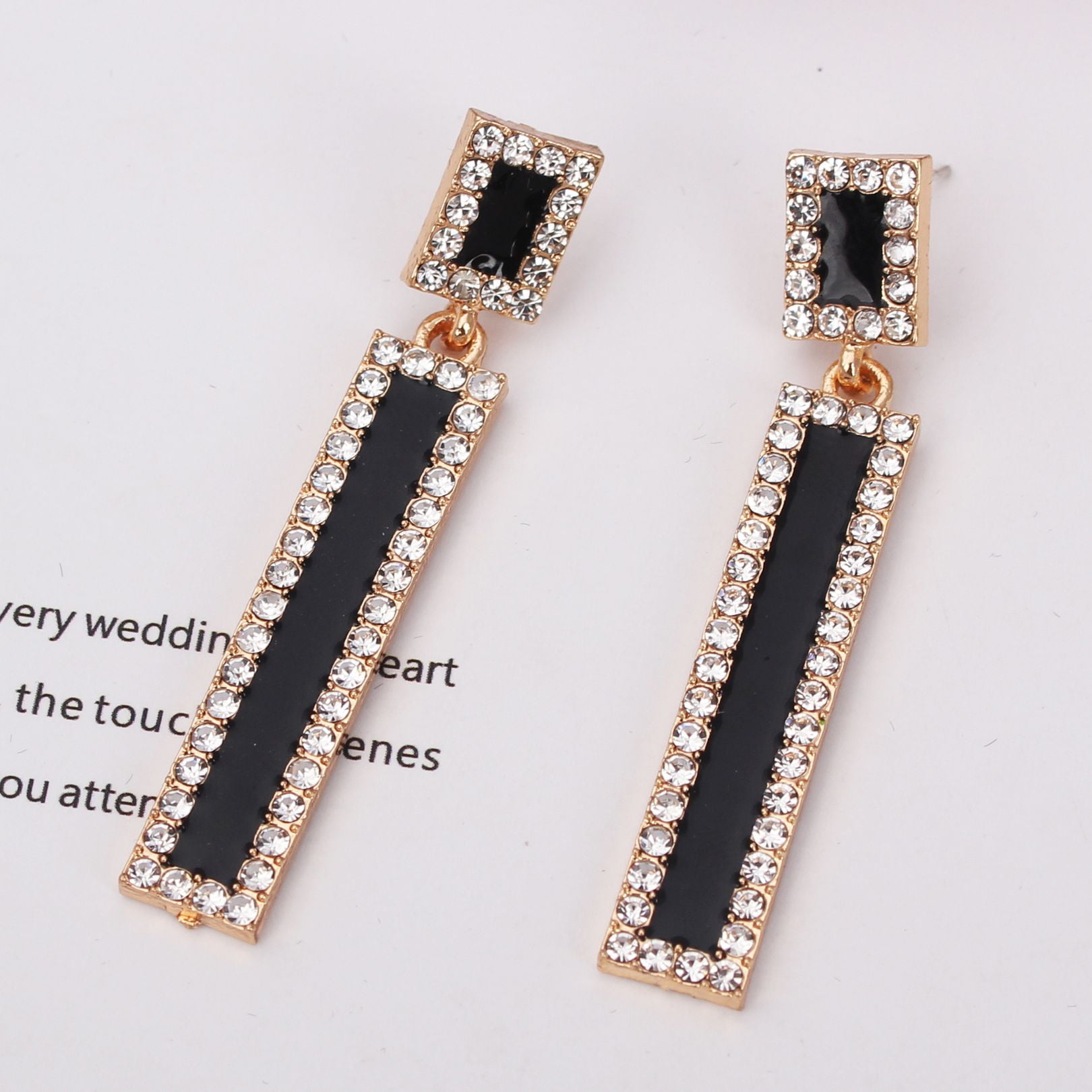Pendant earrings - Metal & strass, silver, black & crystal — Fashion