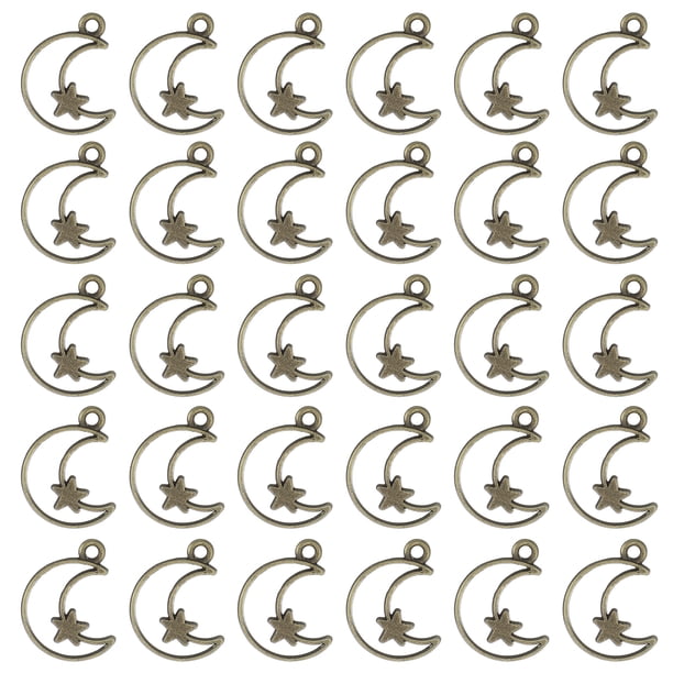 Uxcell 100Pcs Aleación de Pendientes de Bisel Abierto, Colgante de Marco Hueco de Luna y Estrella, Bronce Antiguo