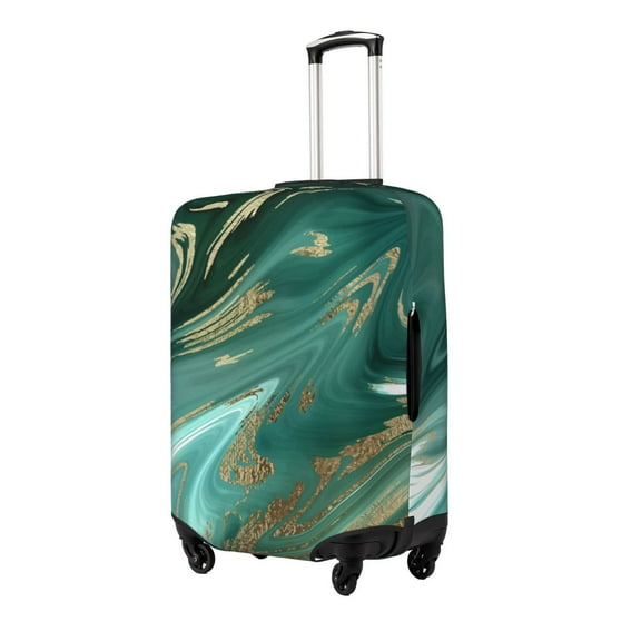 Xecao Green And Gold Marble Print Elastic Luggage Cover, Double-sided Print , Perfect for Travel, Business, and Daily Use (Suitcase Not Included)-Small