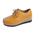thumbnail image 3 of Domuza Women's Platform Oxford Shoes Classic Chunky Patent Leather PU Square Toe Wedges Casual Lace Up Sneakers for summer Yellow 9（EU-42）, 3 of 6