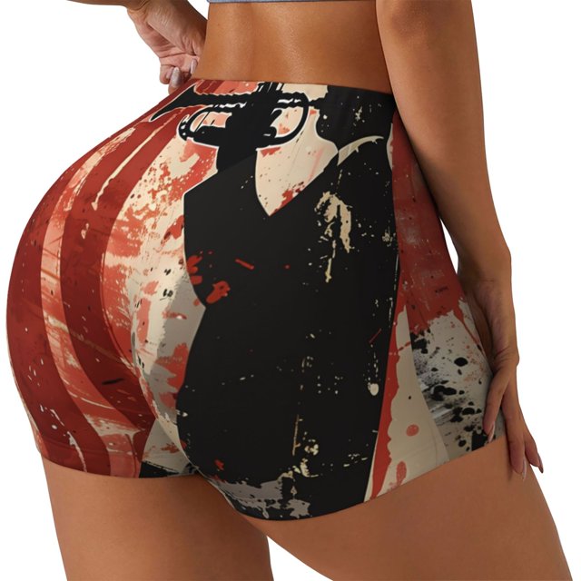 Balery Silhouette Trumpet Red Art Pantalones cortos de entrenamiento estampados para mujer, sin costuras, ajustados, para gimnasio, yoga, correr, deportes, ejercicio activo, fitness.-Small