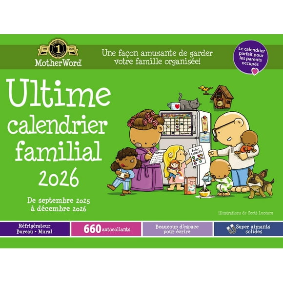 Calendrier familial ultime MotherWord 2026, grand format pour bureau ou mur, en Francais