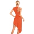 thumbnail image 2 of Alvivi Women Sleeveless Cutout Latin Dance Leotard Mesh Patchwork High Low Lyrical Dance Dress Orange L, 2 of 7