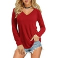 thumbnail image 1 of Womens V Neck Long/Short Sleeve T Shirts Basic Tee Tops, 1 of 3