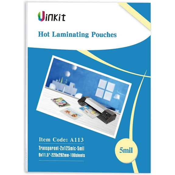 Uinkit Hot Thermal Laminating Pouches 5Mil Thick 9x11.5 Inches for Sealed Letter Size 8.5x11inches Photo and Documents 100 Pack Clear Laminated Paper