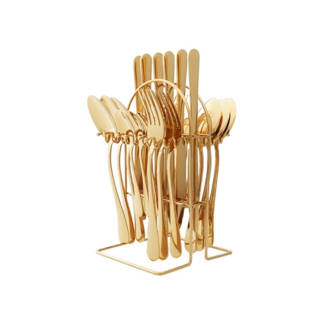 Juego de Vajilla de acero inoxidable Zulema de 24 piezas cuchillo Tenedor cuchara color Oro