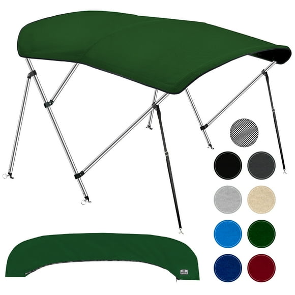 KNOX 3 Bow Bimini Tops for Boats, Fadeproof, Support Poles, Storage Boot, 900D Marine Canvas, Sun Shade Boat Canopy, Universal Boat Cover For Pontoon, V-Hull, Fishing, Bass Boat 73-78", Hunter Green