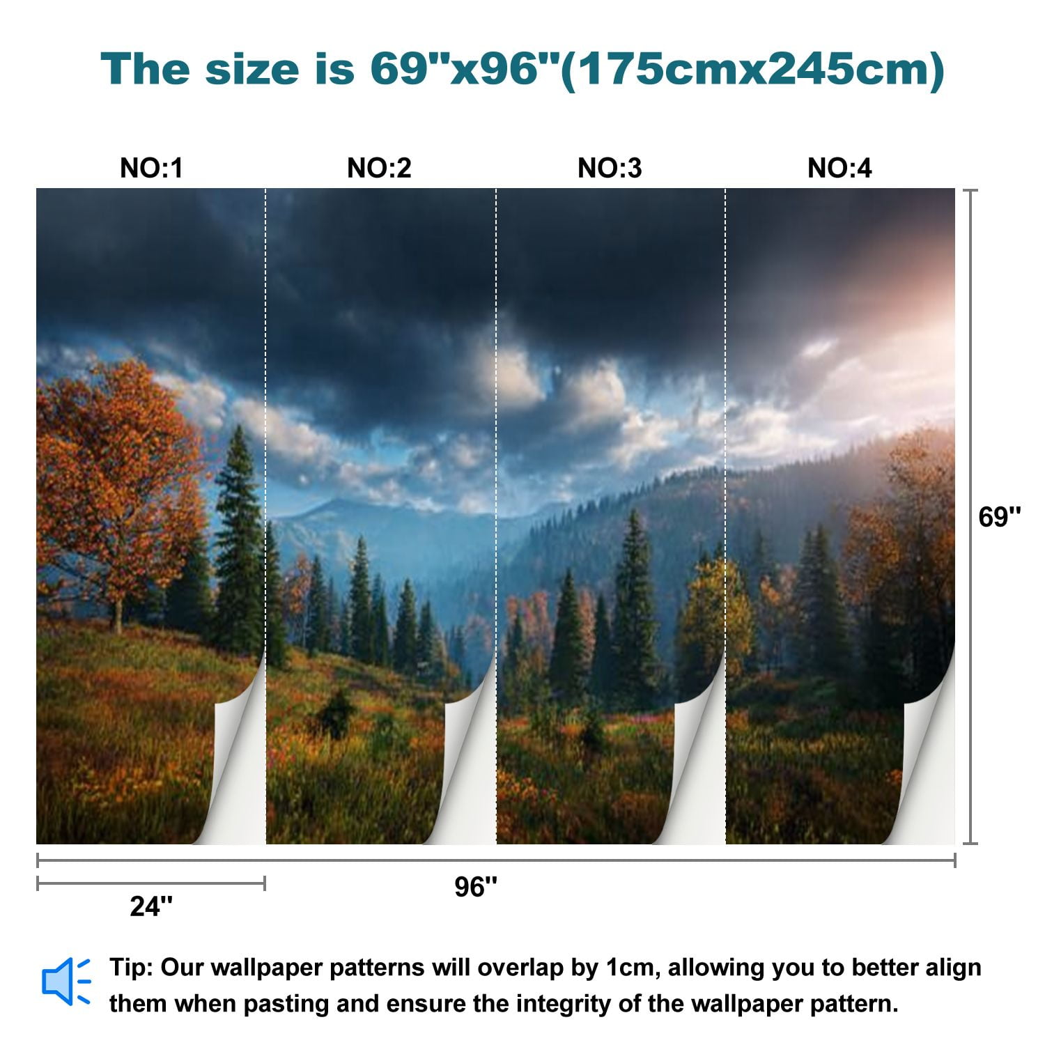 Peel and Stick Wallpaper Dramatic Autumn Landscape Modern Art Wall Mural Decor Self Adhesive and Removable 69in x 98in