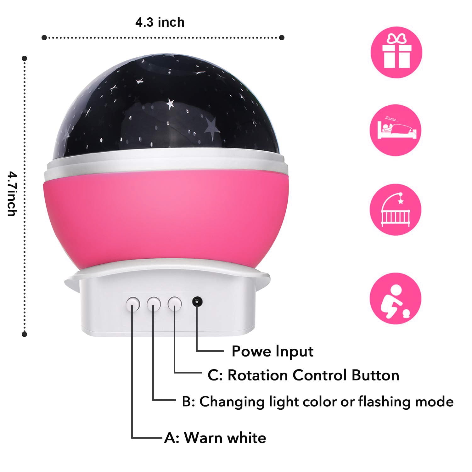 Baby Night Light Moon Star Projector, 360 Degree Rotation Kids Projector Night Light- Multiple Colors Changing Star Sky Night Lamp with USB Cable, Unique Gifts for Men Women Kids Best Baby Gifts