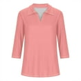 thumbnail image 3 of fatyb Womens 3/4 Sleeve V Neck Tops with Collar Solid Color Casual T Shirts Dressy Summer Loose Tees, 3 of 4
