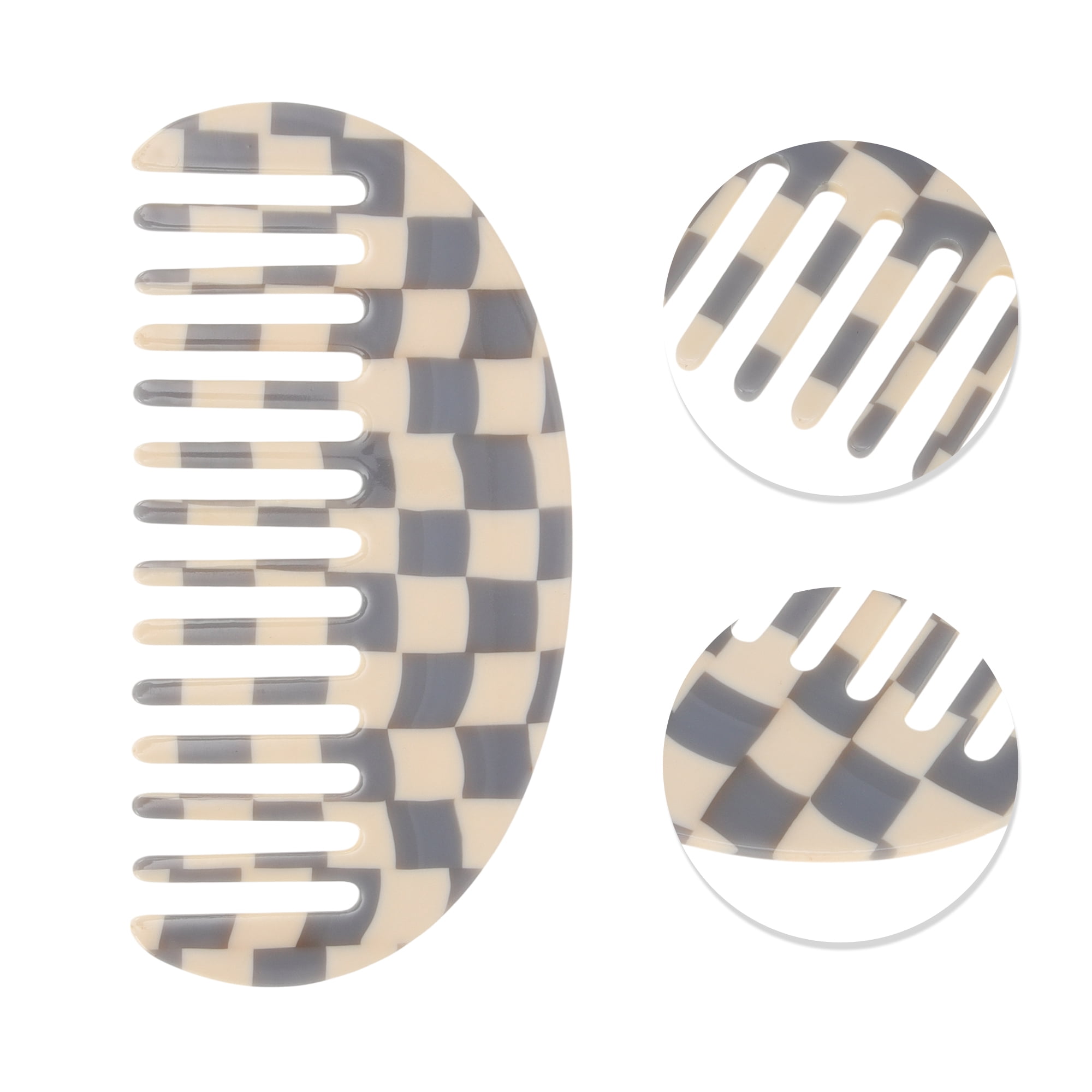 Unique Bargains 1 Pc Square Retro Checkerboard Hair Comb for All Hair Types Gray, White