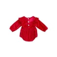 thumbnail image 2 of Qiylii Baby Girl's Solid Color Velvet Romper Long Sleeve Round Neck Bodysuit, 2 of 9