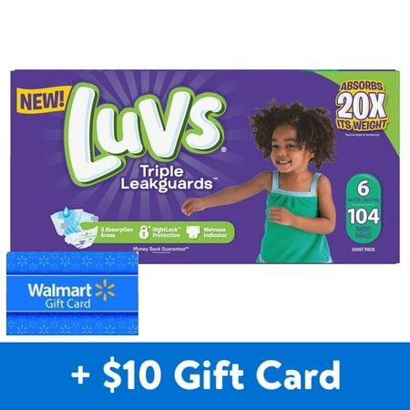[Save $10] Buy 2 Luvs Triple Leakguards Diapers, Size 6, 248 Total Diapers, with Free $10 Gift
