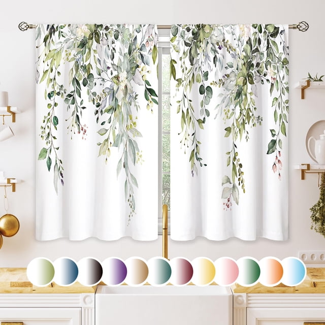 Cortinas Oolygoo con hojas botánicas de eucalipto para cocina, 70 x 100 cm
