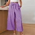 thumbnail image 4 of Women's Wide Leg Capri Pants Cropped Palazzo Summer Beach Vacation Casual Pants with Pockets Drawstring Purple XL(XL), 4 of 6