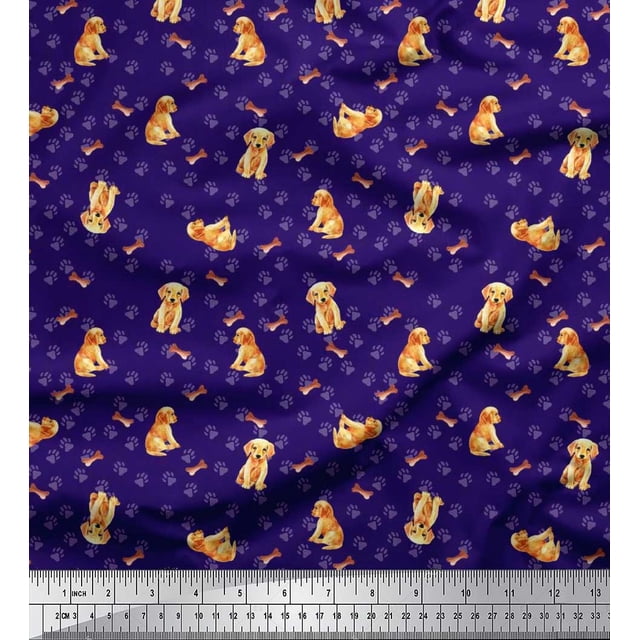 Soimoi polyester Crepe Fabric Paw,Bone & Puppy Dog Print Sewing Fabric Yard 52 Inch Wide