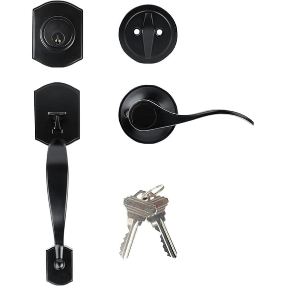 Front Door Handleset with Door Knob - Single Cylinder - Interior Front Door Lock Set